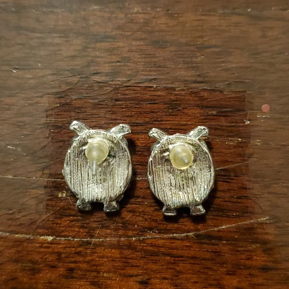 Red rhinestone gemstone bejeweled owl post earrings